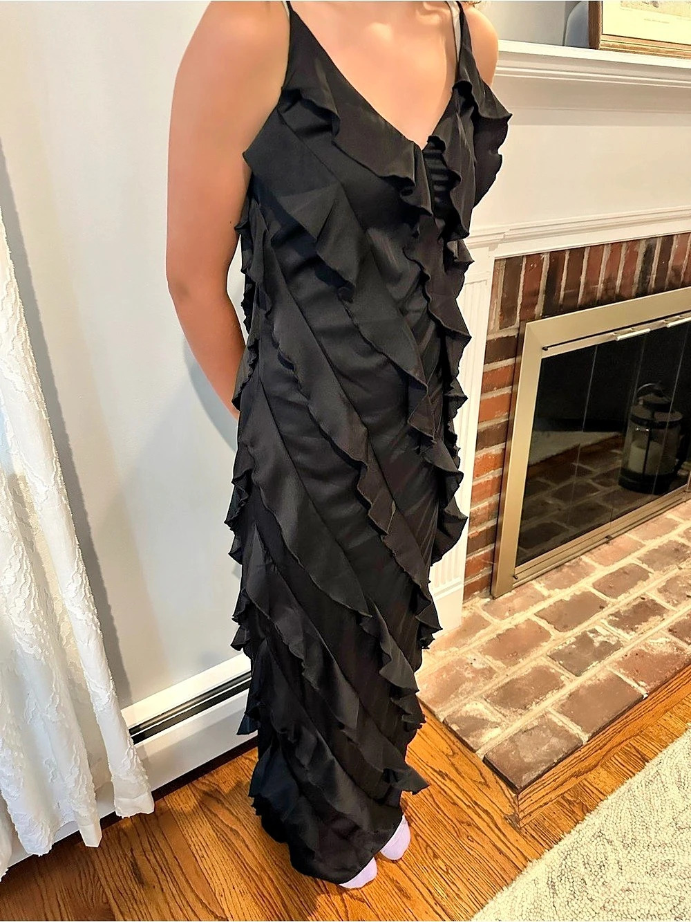 Anthropologie Black Ruffle Maxi Dress